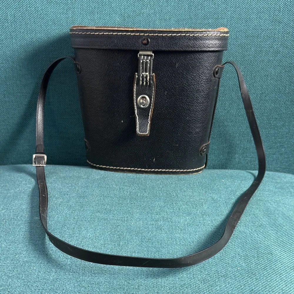 Vintage Antique Binoculars Case Black with Red Lining and Adjustable Strap